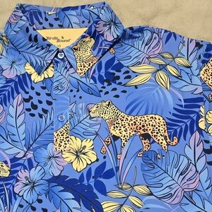 Birdie Bound Golf Polo Shirt Mens Sz L Aloha Cheetah Floral AOP Stretct Golfing